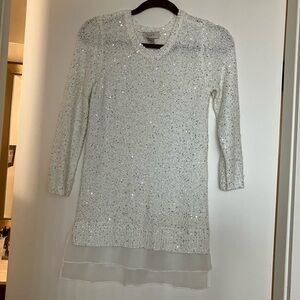 LOFT White Sequin Sweater Size S